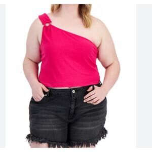 LOVE, FIRE Trendy Plus Size One-shoulder Ring Tank In Hot Pink NWT 1X